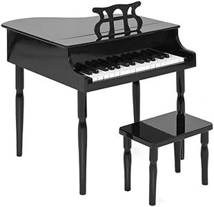 Costzon Classical Kids Piano, 30 Keys Wood Toy Grand Piano with Music Stand and Bench, Mini Musical Toy for Child, Ideal for Children's Room, Toy Room, Best Gifts (Straight Leg, Black)