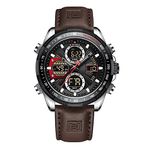 NAVIFORCE Men Analog Digital Chronograph Dual Display Leather Strap Quartz Watch -NF9197 (Brown)