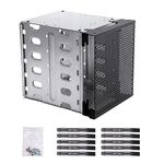 Stainless Steel Hard Drive Cage, 5.25" to 5X3.5" Rack SAS for Computer, Hard Driver Tray with Fan Space - Hard Drive Cage Adapter Rack Bracket(Silver)