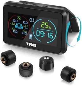 KAOLALI Système de contrôle de pression des pneus TPMS, affichage de l'heure et de la température TPMS, charge solaire et fonction de charge USB, avec 4 capteurs externes de pression des pneus pour RV