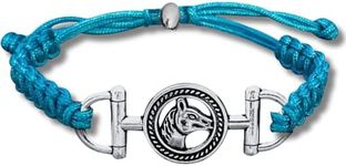 Horse Bit Charm Bracelet, Horse Lovers Equestrian Jewelry - Adjustable Friendship Braided String Stirrup Bracelet for Women, Teens and Girls(Turquoise)