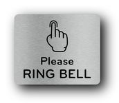 Please Ring The Bell Sign Adhesive Door Bell Sticker or Door Notice, Engraved with Universal Icon Symbol and Text (Size 9cm x 11cm) (Silver)