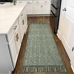 Collive Hallway Runner Rug, 2' x 6' Hand-Woven Reversible Washable Entryway Rug, Olive Green/Cream Cotton Modern Farmhouse Laundry Room Rug Long Carpet for Bathroom Sink Foyer Bedroom