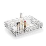 Feyarl Crystal Rectangle Mirrored Tray Perfume Tray Cosmetic Vanity Tray Jewelry Organizer Tray Decorative Tray for Wedding Home Decoration 30x20cm (Silver)