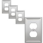 OKAWYC 4-Pack Metal Wall Plate, 1 Gang Duplex Receptacle Switch Cover, Satin Nickel Decorative Wallplate, Sturdy and Durable