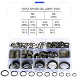 qxayxa 160 Pcs Drain Plug Gaskets, M6-M24 Bonded Sealing Washer Assortment Kit, Metal Rubber Sealing Oil Rings, Bonded Seal Oil Washers Sealing Rings, Hydraulic Rubber Metal Engine Oil Crush Washers