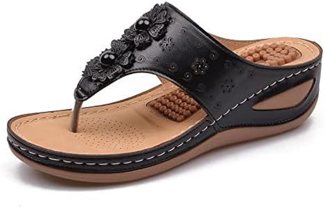 Generic Sandals Womens Summer Casual Clip Toe Orthopedic Sandals with Arch Support Wedge Sandals Beach Flower Slip on Flip Flops