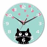 Black Cat Wall Clock Pink Hearts an