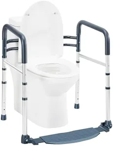 Toilet Safety Rails with Footrest, Folding & Portable Bathroom Toilet Handles for Elderly, Seniors, Handicap & Disabled, Adjustable Toilet Safety Frame Fit Any Toilets (350 LB)