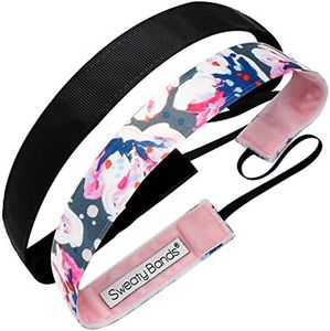 Sweaty Bands Womens Girls Headband - Non-Slip Velvet-Lined Fitness Hairband - 2-Pack Becca and Rock Solid Black 7/8-Inch