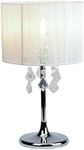 Lexi Lighting Paris Table Lamp with Crystal Droplets, Height 45cm, Chrome Metal Base, White String Shade, E14 Lamp Holder, Elegant Décorative Light Fixture for Bedroom, Living Room, Home Décor