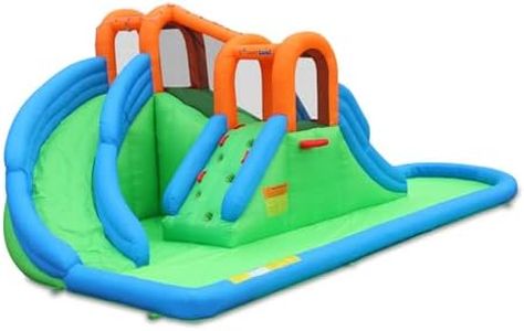 Bounceland Island Water Park Water Slide, 22 ft x 13.8 ft x 8.5 ft, UL Blower Included, Dual Fun Slides, Basketball Hoop, Safe Climbing Wall, Splash Pool, Netted for Safety, Outdoor Fun for Kids