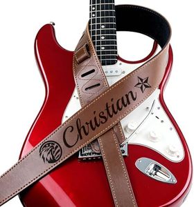 HICUSX Custom Leather Guitar Strap, Personalized Guitar Strap with Name, Engraved Photo Logo Adjustable Strap Gifts for Acoustic Bass Electric Guitar