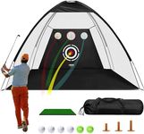 PGM Golf Practice Net, 10x7ft Golf Hitting Aids Nets for Backyard Driving Chipping, Home Golf Swing Training with Targets /1 Golf Mat / 6 Golf Balls / 3 Golf Tees/Bag - Sports Game Indoor Outdoor