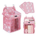 motherly Baby Crib Organizer Hanging Diaper Storage Detachable Multiple Pockets Stackable Nursery Essentials (Pink)