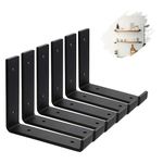 MLOQI Industrial Shelf Brackets - 5mm Thick Heavy Duty Shelf Supports with Lip for Shelves, Black Shelf Brackets Vintage Metal Shelf Bracket 6 Pack (15cm / 6inches)