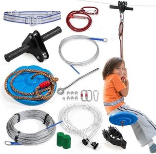 Zip line Kit for Kid and Adults,Zip line Up to 400lbs,Special Retractors and Disc Seats,Zipline Kit for Backyard,Playground Entertainment (120ft)