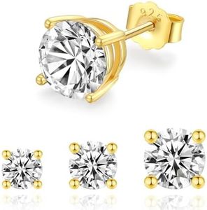 Moissanite Earrings 14k Gold Plated and 925 Sterling Silver Plated Stud Earrings for Women Moissanite Jewelry for Women Men Earrings (Gold 3ct)