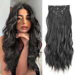 Mscat 16 Inch Wavy Hair Extensions Black Clip in Hair Extensions Synthetic Hair pieces for Women Girls 4PCS Full Head Set Thick Curly Wavy Synthetic Hair Extensions(1B#)