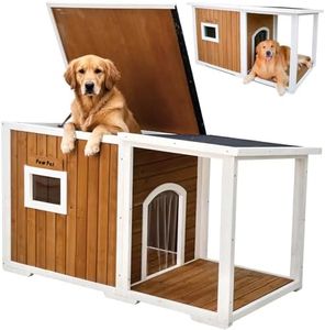 Paw Pal Dog House Outdoor, 59” Insulated Dog House, Weatherproof Outdoor Dog House Insulated with Elevated Floor and Openable Roof, Wooden Dog Houses Large