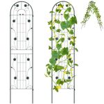 GiantexUK 180/220x50cm Garden Trellis, 2/4 Pack Tall Galvanized Metal Fence Climbing Plants Support Frame, Rustproof Lattice Grid Panels Barrier Edge Border for Roses Vegetables Vine (7.2FT, Green, 2)