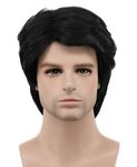 Karlery Mens Short Curly Fluffy Dark Black Wig Halloween Costume Wig Cosplay Party Wig