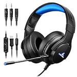 LYCANDER Gaming Headset with Microphone LED Light, 3.5mm input - for PC, PS4, Xbox One, Nintendo Switch and more (Intermediate - Black/Blue)