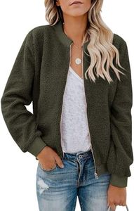 Eurivicy Womens Fleece Fuzzy Jacket Casual Long Sleeve Zip Up Faux Sherpa Bomber Coat with Pocket