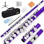 Eastar C Flutes Closed Hole 16 Keys Flute for Beginner Kids Student Flute Instrument with Fingering Chart, Cleaning Kit, Stand, Carrying Case, Gloves, Tuning Rod, Purple, EFL-1Pu