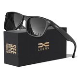 LUENX Polarized Sunglasses for Men Women UV400 Protection Non-mirrored Black Lens Matte Black Square Frame 54MM
