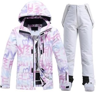 RIUIYELE Women's Ski Jackets and Pants Set Waterproof Insulated Snowsuit Winter Warm Skisuit Fashion Snowboarding Snow Coat (304+White,XL)