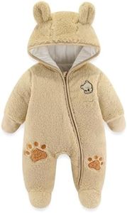 JiAmy Infant Hooded Snowsuit Cartoon Zipper Fleece Baby Winter Footie Snowsuit Warm Hooded Outfits Khaki 0-3 Months