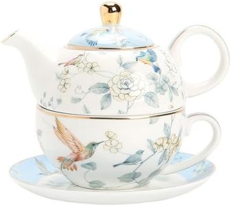 FROOWAN Tea for One Teapot and Cup Set, Porcelain 450ml Teapot 300ml Tea Cup, Gifts for Women Afternoon Tea Set, Ceramic, Dishwasher Safe, Azure