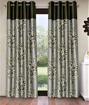 Fashion String 2 Pieces Solid Patch Floral Blossoms Eyelet Polyester Window Curtains - 5 Feet, Green