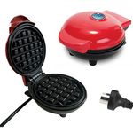 JAMBUVANTI Mini Waffle Maker 4 Inch- 350 Watts: Stainless Steel Non-Stick Electric Iron Machine for Individual Belgian Waffles, Pan Cakes (Mini Waffle Maker + Waffles Recipe Book, Red)