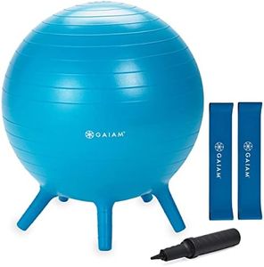 Gaiam Kids Stay-N-Play Ball Children's Balance Ball Chair with Chair Bands - Flexible School Active Classroom Desk Alternative Seating with Chair Fidget Band - Built-in Stability Legs - 45cm, Blue