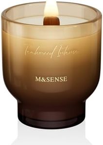 M&SENSE 9.88oz Natural Soy Wax Jar Candle with Wooden Wick | Teakwood Intense Scent | 55-Hour Burn & Long-Lasting Burn | Housewarming for Men and Women