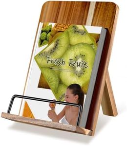 Acacia Wood Cookbook Stand for Kitchen Counter - Adjustable Recipe Book Holder & Tablet Stand - Heavy Duty Hands-Free Bookstand for Large Cookbooks, iPad & Bible - Rustic Farmhouse Decor
