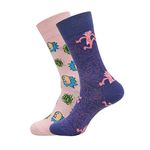 BALENZIA X Rick and Morty Quirky Cotton Crew/Mid-Calf Length socks for Men- Made with fine Cotton, Nylon and Elastane- Pack of 2 (Pink, Purple) (Free Size)