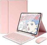 iPad Air 5th/4th Generation Keyboard Case with Mouse, iPad Air 5/Air 4 10.9 inch Case with Keyboard and Mouse, Candy Detachable Magnetic Keyboard Protective Cover with Pencil Holder (Pink)