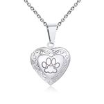 KunBead Jewelry 20 inch Custom Personalised Paw Print Pet Memorial Love Heart Photo Locket Necklace with Picture inside-Stainless Steel