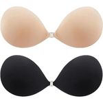 KANAKADHARA Pack of 2 Women's & Girl's Strapless Push Up Wire Free Silicone Stick On Invisible Bra,Adhesive Sticky Front Hook Bra,Western Fancy Bra (Cup Size - B, Combo :Skin & Black)