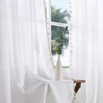 Schweek White Boho Farmhouse Curtains for Bedroom Living Room 63 Inches Long Semi Blackout Curtains 2 Pannels Cotton Linen Window Curtain Panel, Bohemian Tassel Curtain Drapes, 55" W x 63" L,Ivory