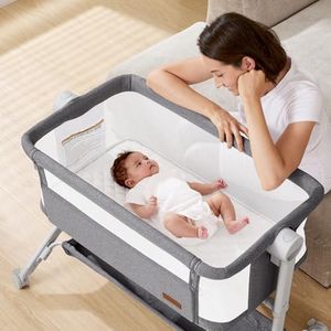 Taylengrow Baby Bassinet Bedside Sleeper - All-Mesh Design, Portable Bedside Bassinet for Baby with Washable Mattress, 5 Adjustable Heights (Grey)