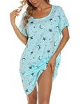 ENJOYNIGHT Nighties for Women Cotton Nightdress Sleep Tee Short Sleeves Print Nightshirt Soft Sleepwear Loungewear (X-Large,Star)