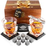 Whiskey Glass Set of 2 - Whisky Glass Gift includes Crystal Whisky Glass Sets, Chilling Stones, Slate Coasters in Handcrafted Wooden Box - Whisky Gift Sets for Men - Birthday Gifts for Men, Gift Set