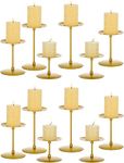 Candle Holders for Pillar Candles,Gold Candle Stick Holder Set of 12 Metal Candle Plate Dish,3.5" Diameter Candle Stand for LED & Wax Candles,Candelabra Centerpiece for Table Decorations