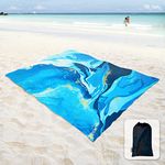 Sunlit Silky Soft Sandfree Beach Blanket Sand Proof Mat with Corner Pockets and Mesh Bag 6' x 7' for Beach Party, Travel, Camping and Outdoor Music Festival, Ocean Blue Water Flow, Quicksand