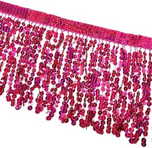 Lauthen.S 9.8 Yards Sequins Fringe Trim, 6 Inch Sequin Tassels Sewing Trim for DIY Craft Latin Dress Clothing Embellishment Hot Pink