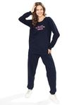 SN SWEET NIGHT Women Printed Cotton Full Sleeves Track Suit (L, Navy Blue)